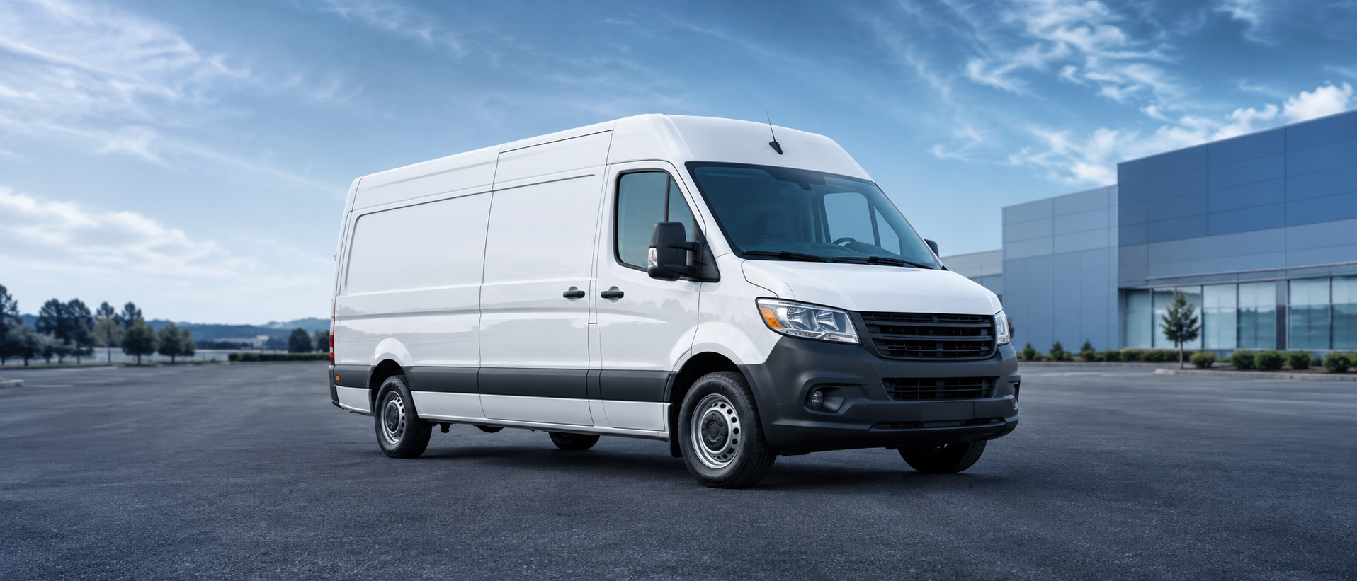 A clean white Wilmar work van ready for service
